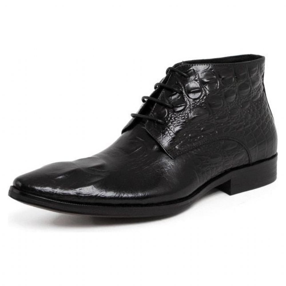 Bottes Pour Hommes Bottines Du Désert À Bout Pointu Cuir Crocodile Exotique - Noir