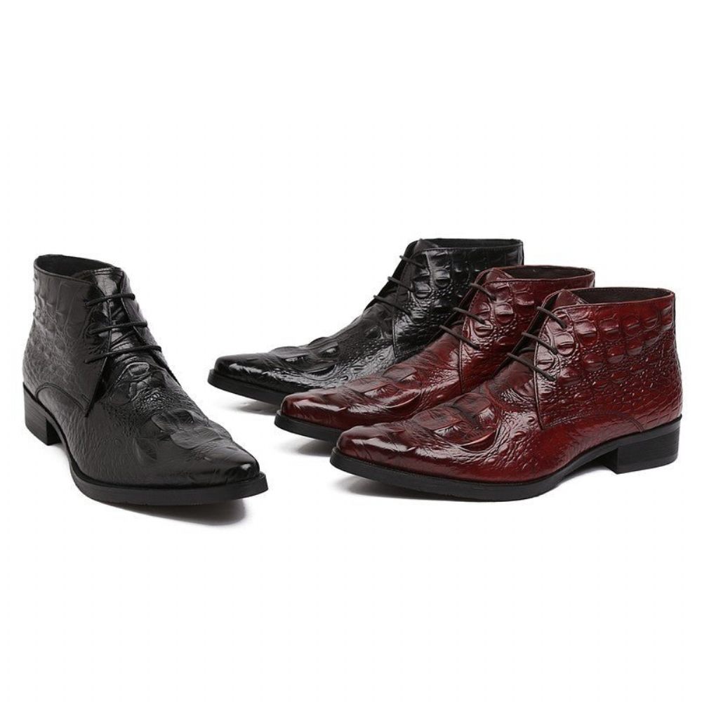 Bottes Pour Hommes Bottines Du Désert À Bout Pointu Cuir Crocodile Exotique - Noir