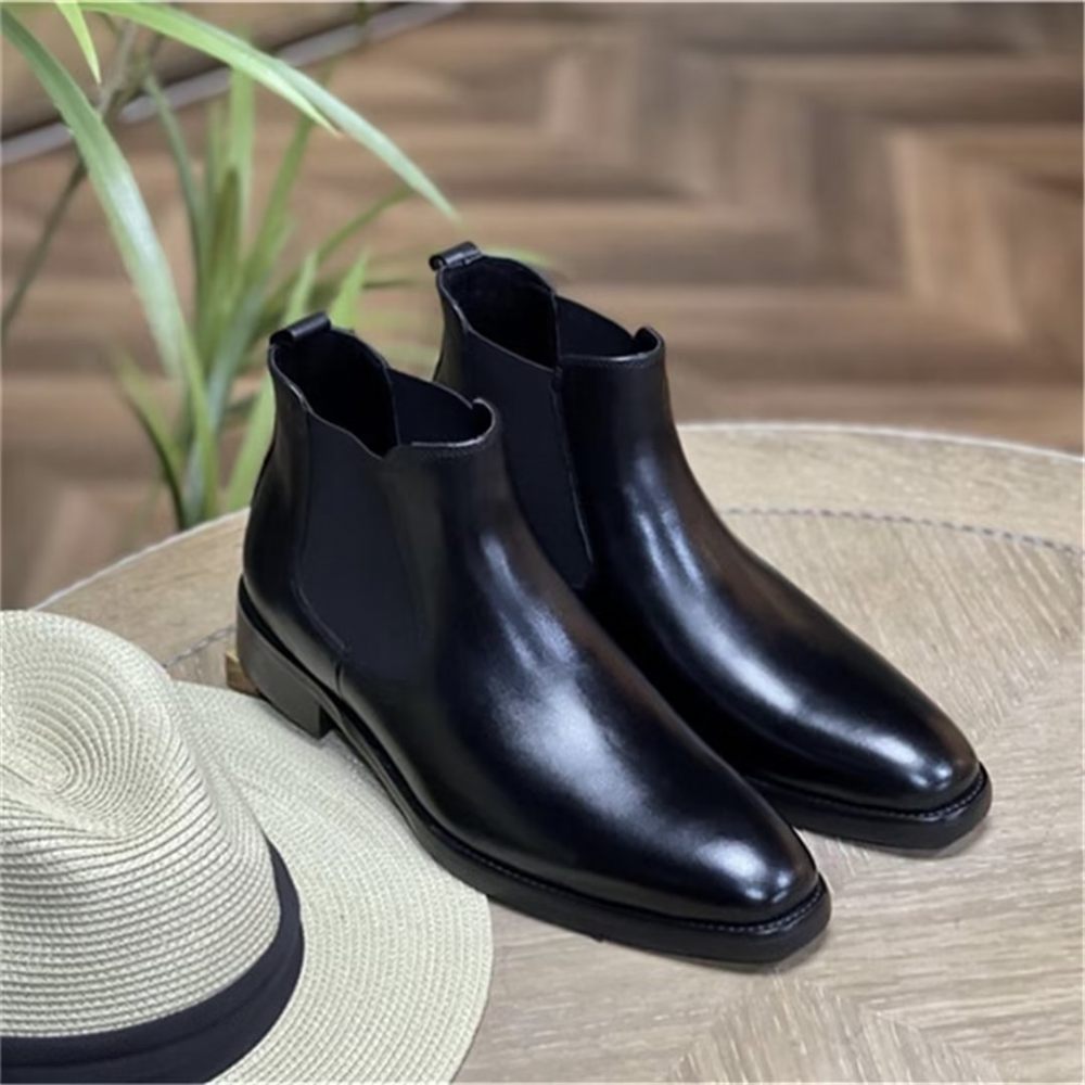 Bottes Pour Hommes Bottines Élégantes Cuir - Noir