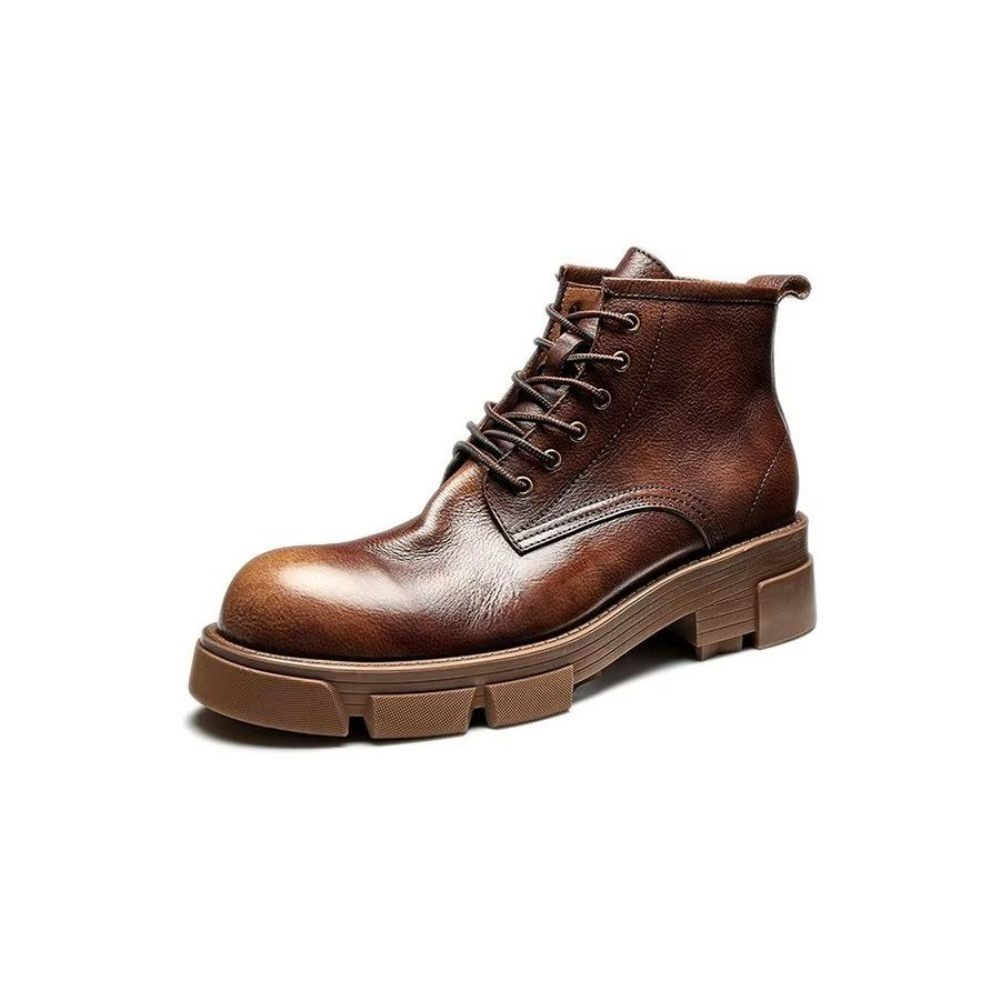 Bottes Pour Hommes Bottines Élégantes Cuir Vache À Lacets Daim