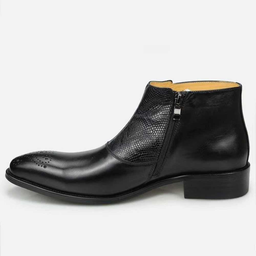 Bottes Pour Hommes Bottines Élégantes À Fermeture Éclair Cuir Imprimé