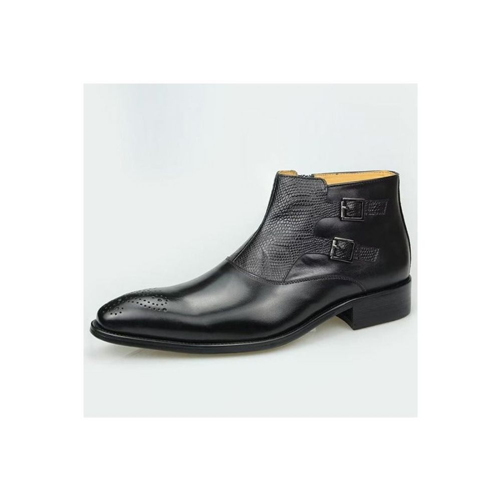 Bottes Pour Hommes Bottines Élégantes À Fermeture Éclair Cuir Imprimé - Noir