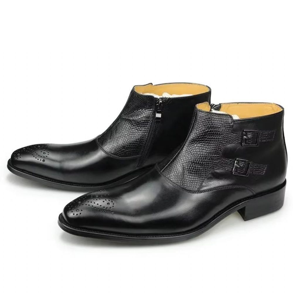 Bottes Pour Hommes Bottines Élégantes À Fermeture Éclair Cuir Imprimé - Noir