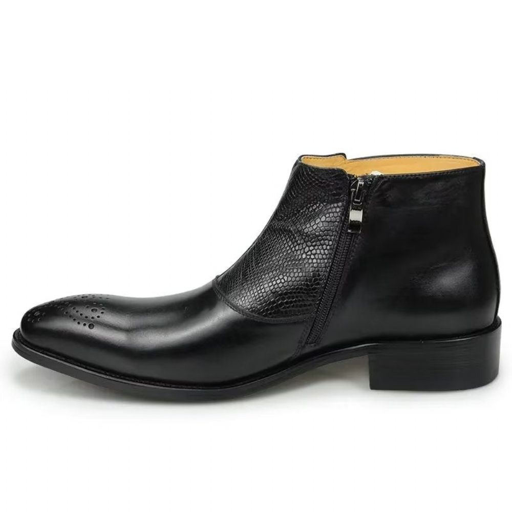 Bottes Pour Hommes Bottines Élégantes À Fermeture Éclair Cuir Imprimé - Noir