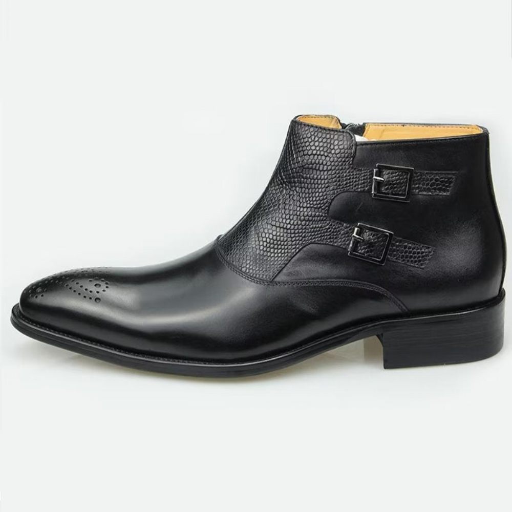 Bottes Pour Hommes Bottines Élégantes À Fermeture Éclair Cuir Imprimé - Noir