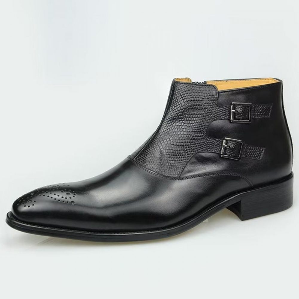 Bottes Pour Hommes Bottines Élégantes À Fermeture Éclair Cuir Imprimé - Noir