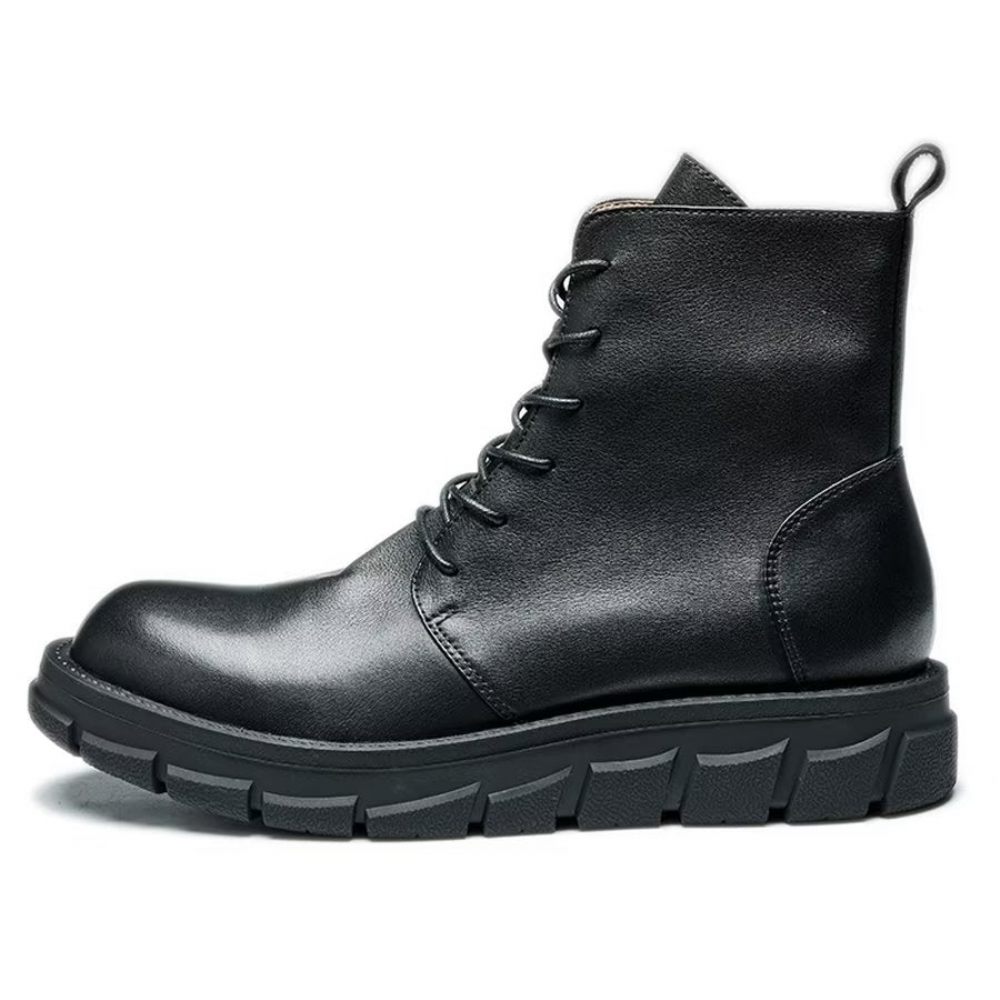 Bottes Pour Hommes Bottines Élégantes À Lacets Et Boucles Cuir Vache - Noir