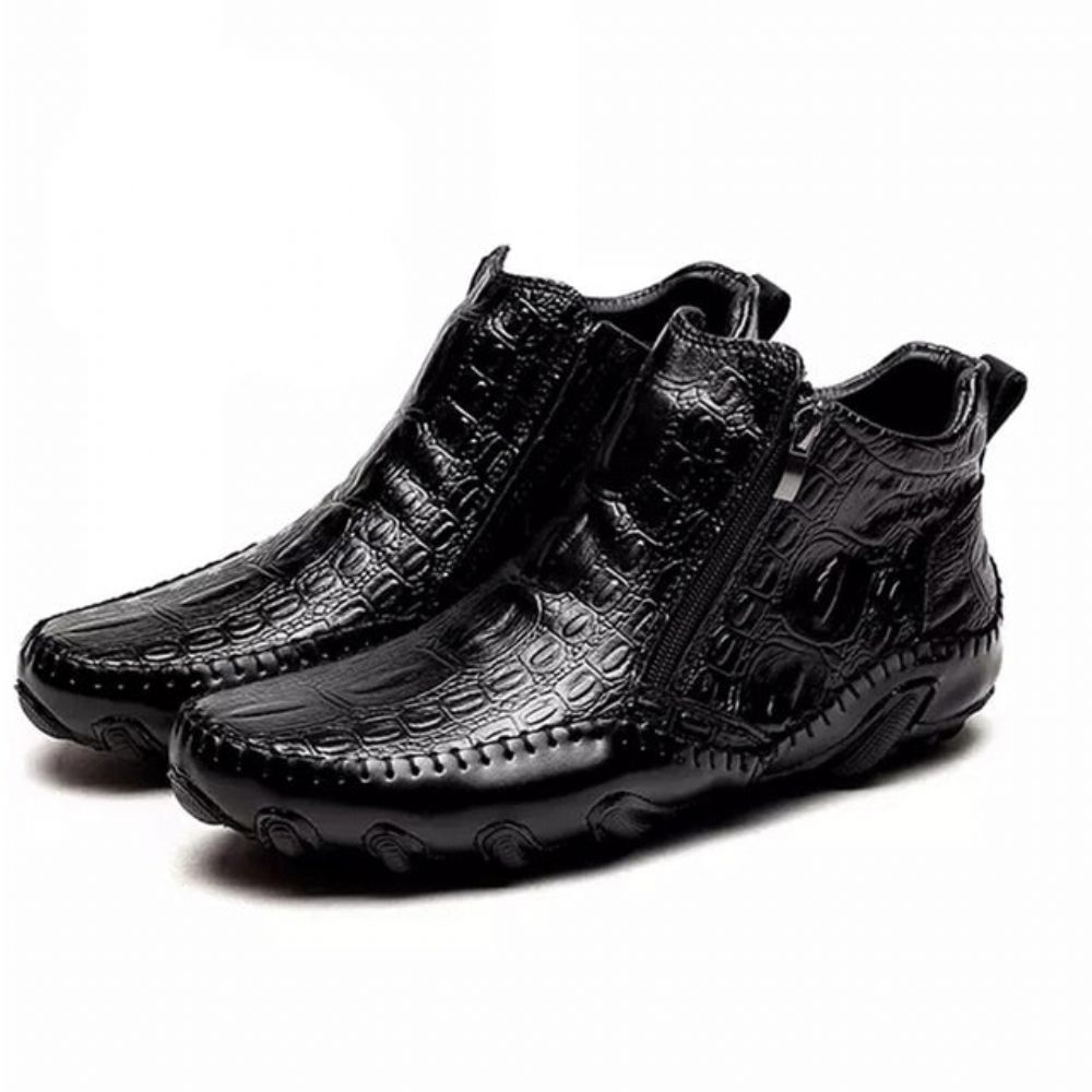 Bottes Pour Hommes Bottines À Enfiler Cuir D'alligator Britannique Luxe - Noir