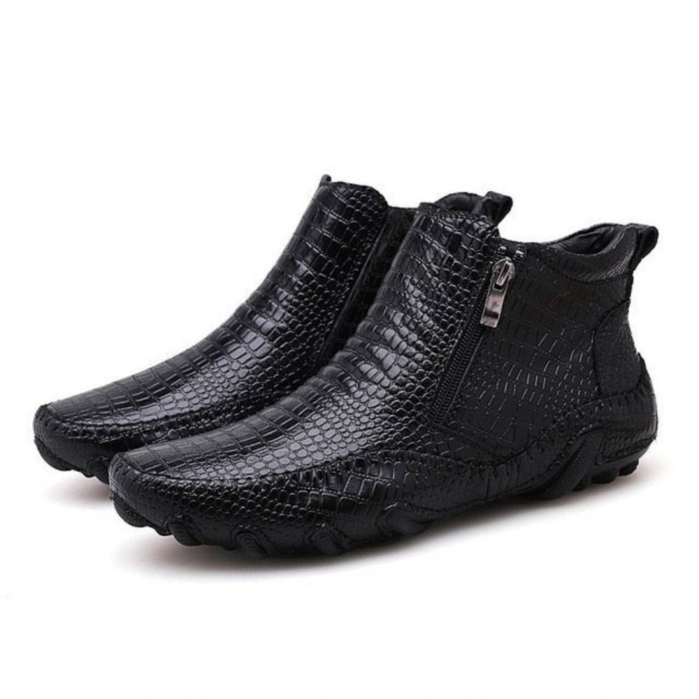 Bottes Pour Hommes Bottines À Enfiler Cuir D'alligator Britannique Luxe - Noir