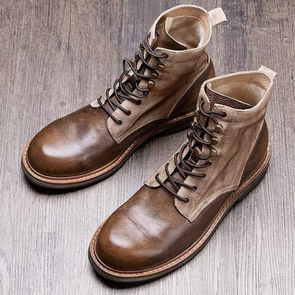 Bottes Pour Hommes Bottines À Enfiler Cuir Chic - Marron