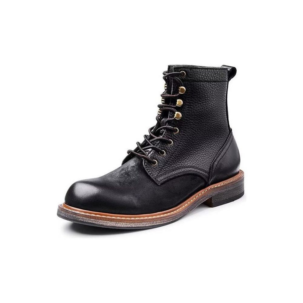 Bottes Pour Hommes Bottines À Enfiler Cuir Chic - Noir