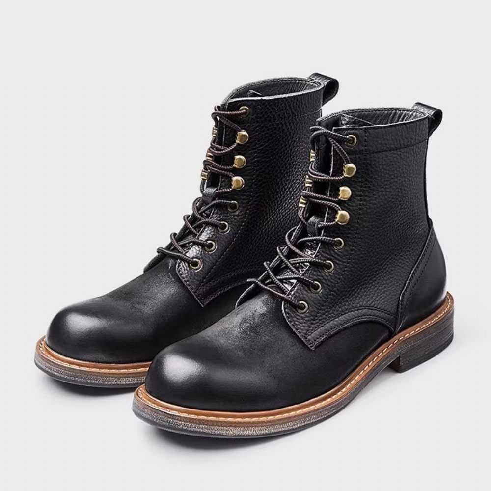 Bottes Pour Hommes Bottines À Enfiler Cuir Chic - Noir