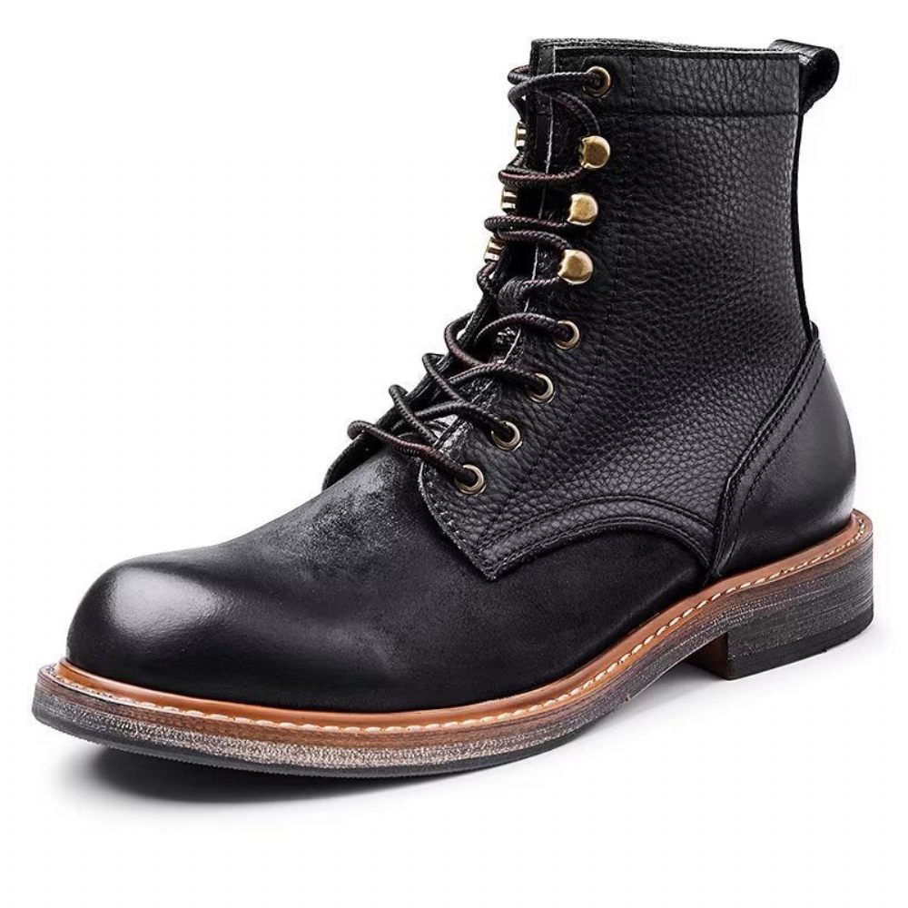 Bottes Pour Hommes Bottines À Enfiler Cuir Chic - Noir