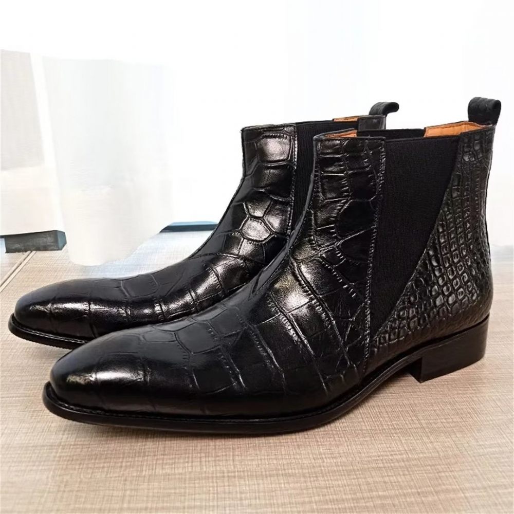 Bottes Pour Hommes Bottines À Enfiler Cuir Véritable Opulent - Noir