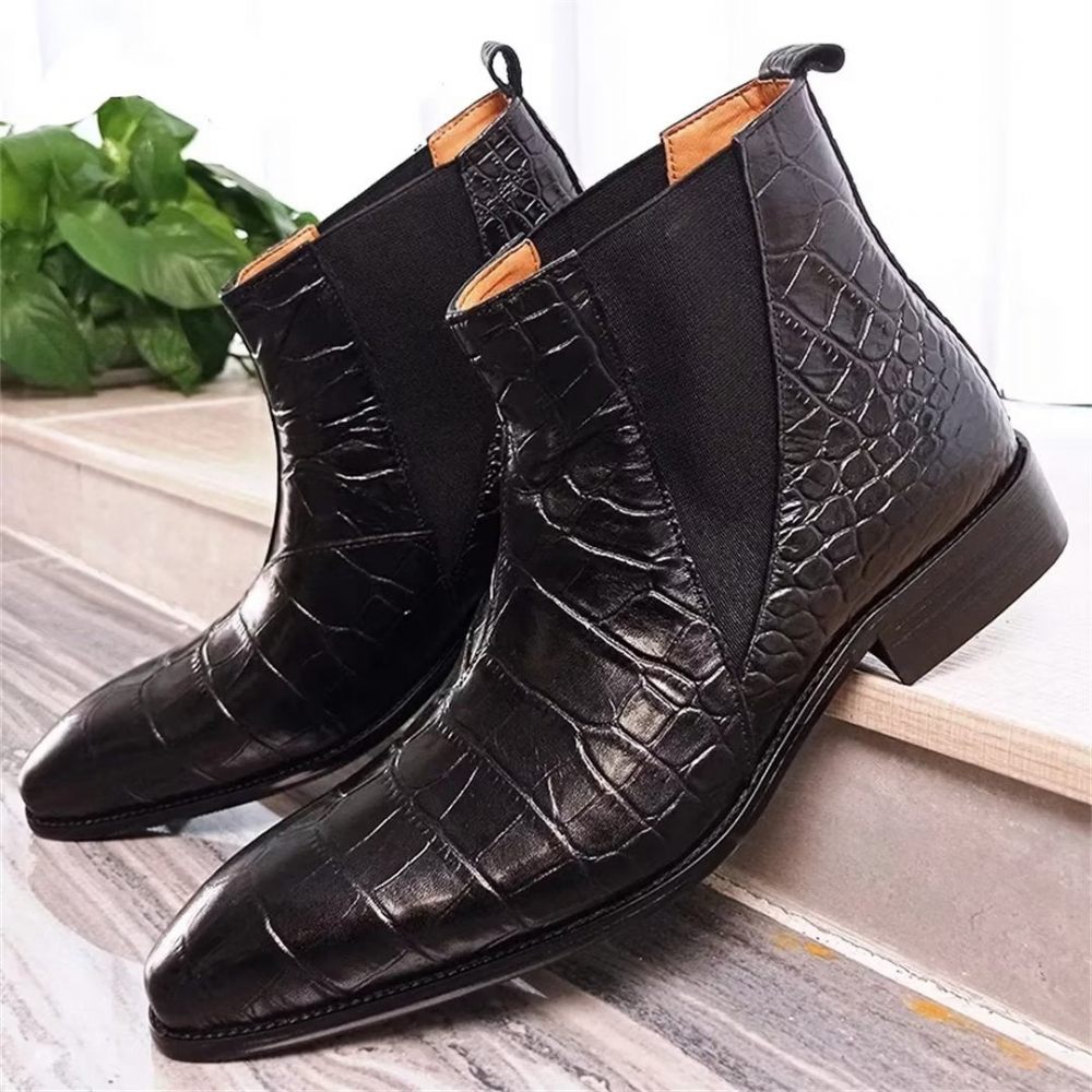 Bottes Pour Hommes Bottines À Enfiler Cuir Véritable Opulent - Noir