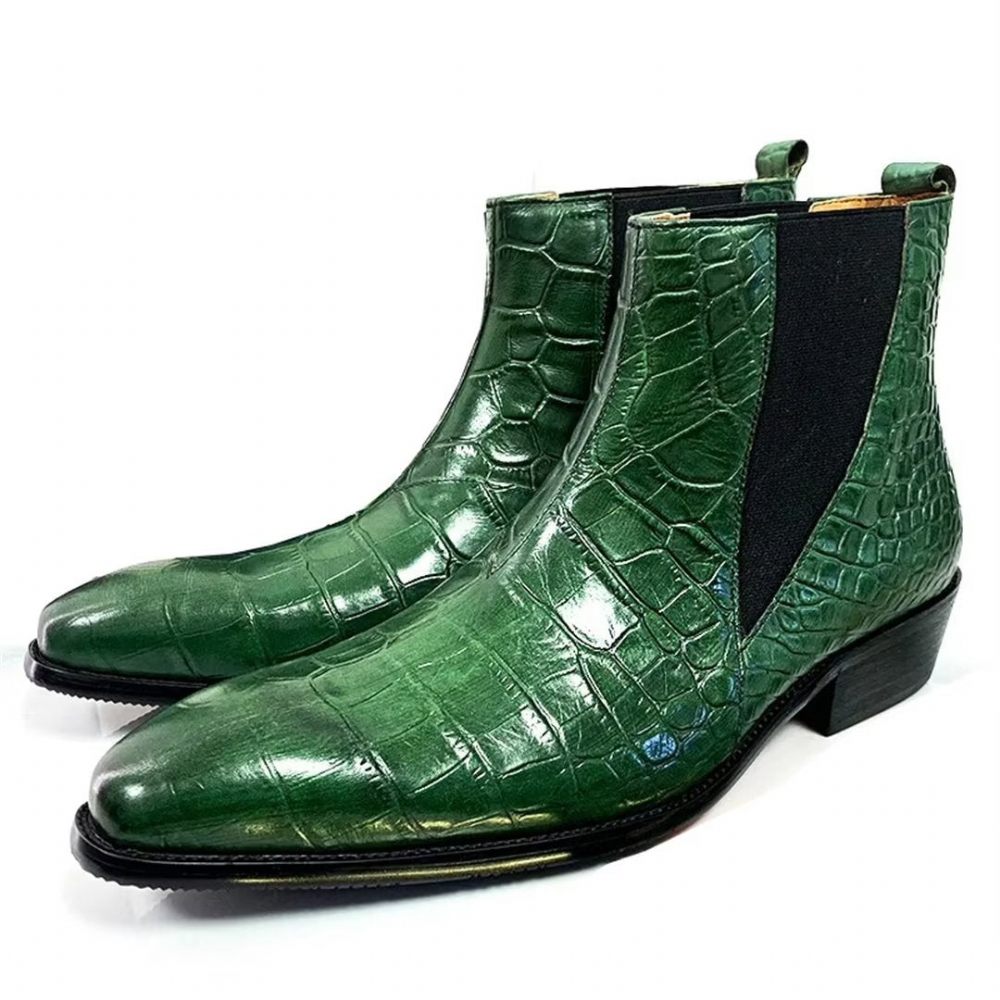 Bottes Pour Hommes Bottines À Enfiler Cuir Véritable Opulent - Vert