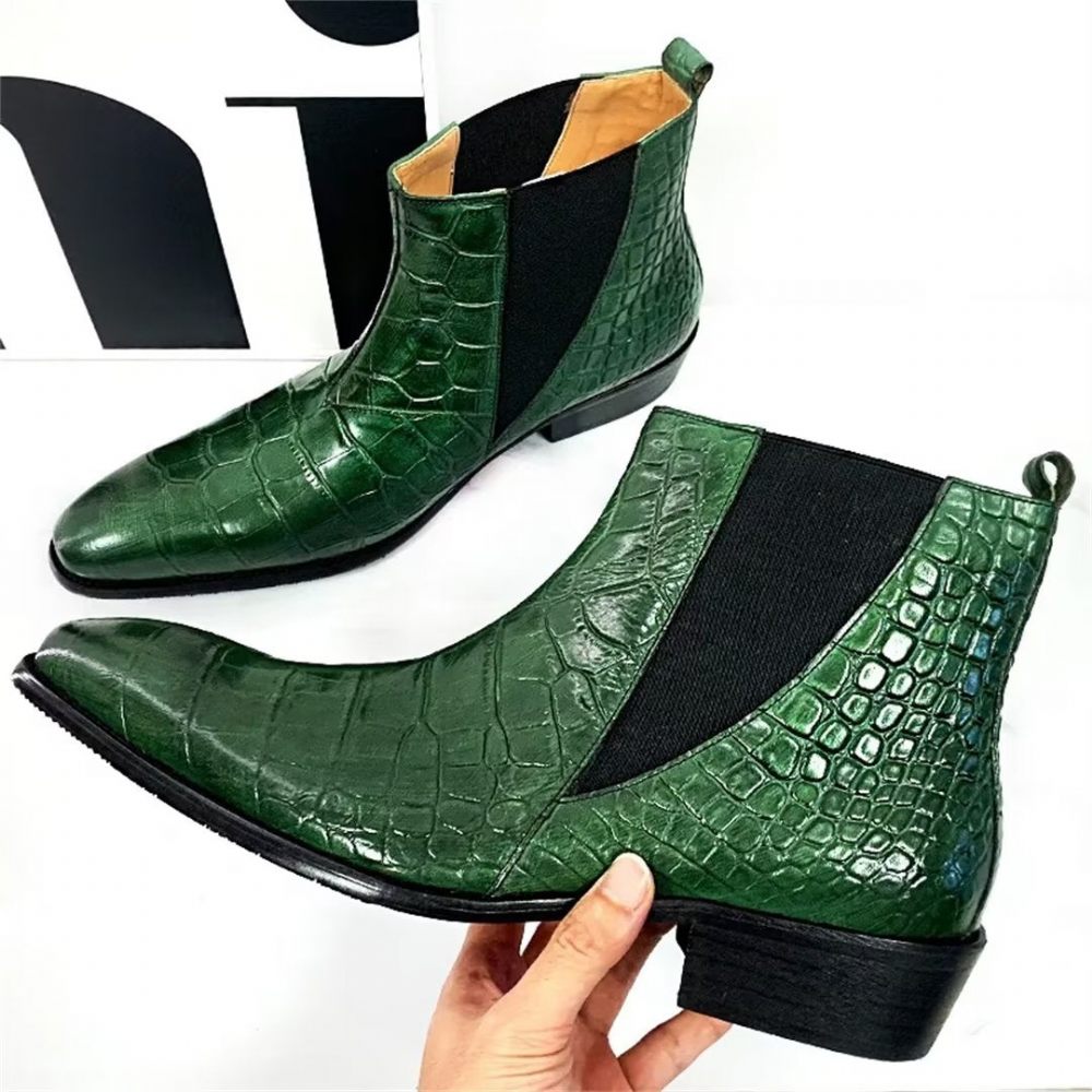 Bottes Pour Hommes Bottines À Enfiler Cuir Véritable Opulent - Vert