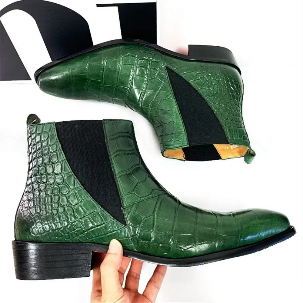 Bottes Pour Hommes Bottines À Enfiler Cuir Véritable Opulent - Vert