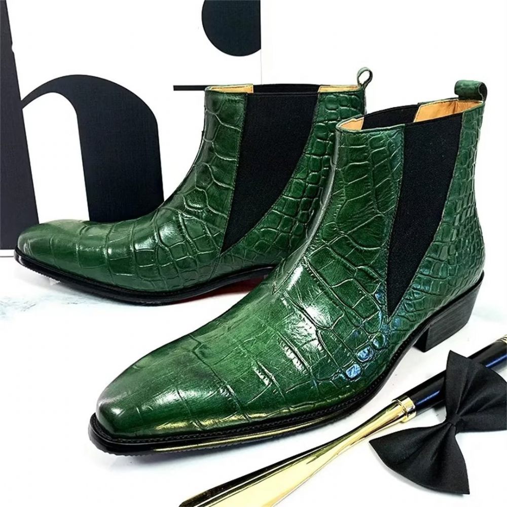 Bottes Pour Hommes Bottines À Enfiler Cuir Véritable Opulent - Vert