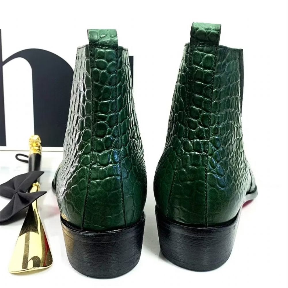 Bottes Pour Hommes Bottines À Enfiler Cuir Véritable Opulent - Vert