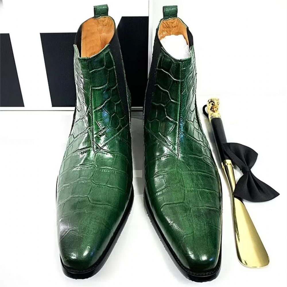 Bottes Pour Hommes Bottines À Enfiler Cuir Véritable Opulent - Vert