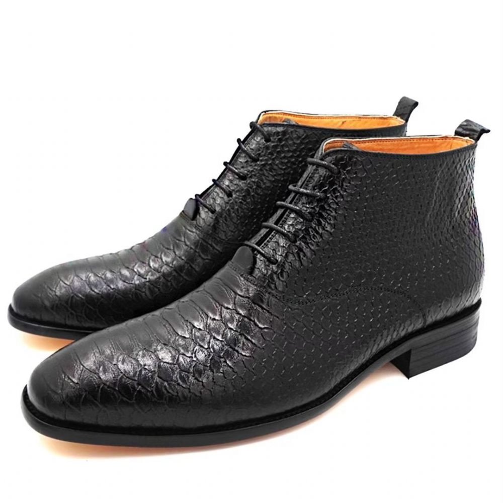 Bottes Pour Hommes Bottines À Enfiler Cuir Véritable Opulent - Noir