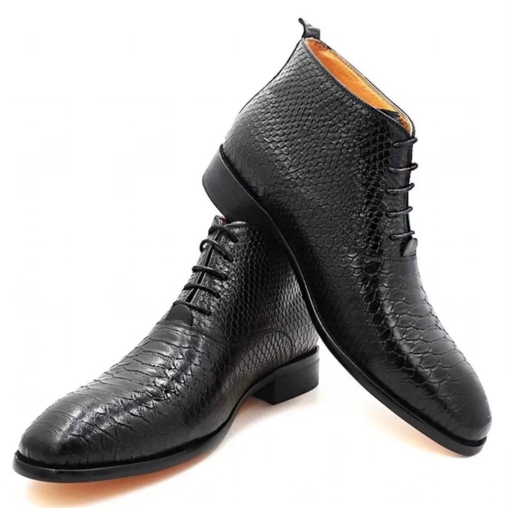 Bottes Pour Hommes Bottines À Enfiler Cuir Véritable Opulent - Noir