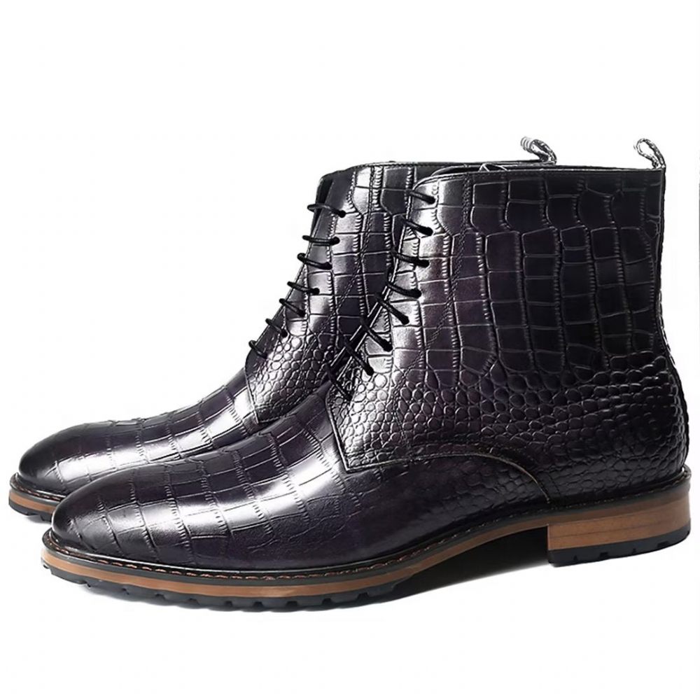 Bottes Pour Hommes Bottines À Enfiler Cuir Véritable Opulent - Marron Foncé