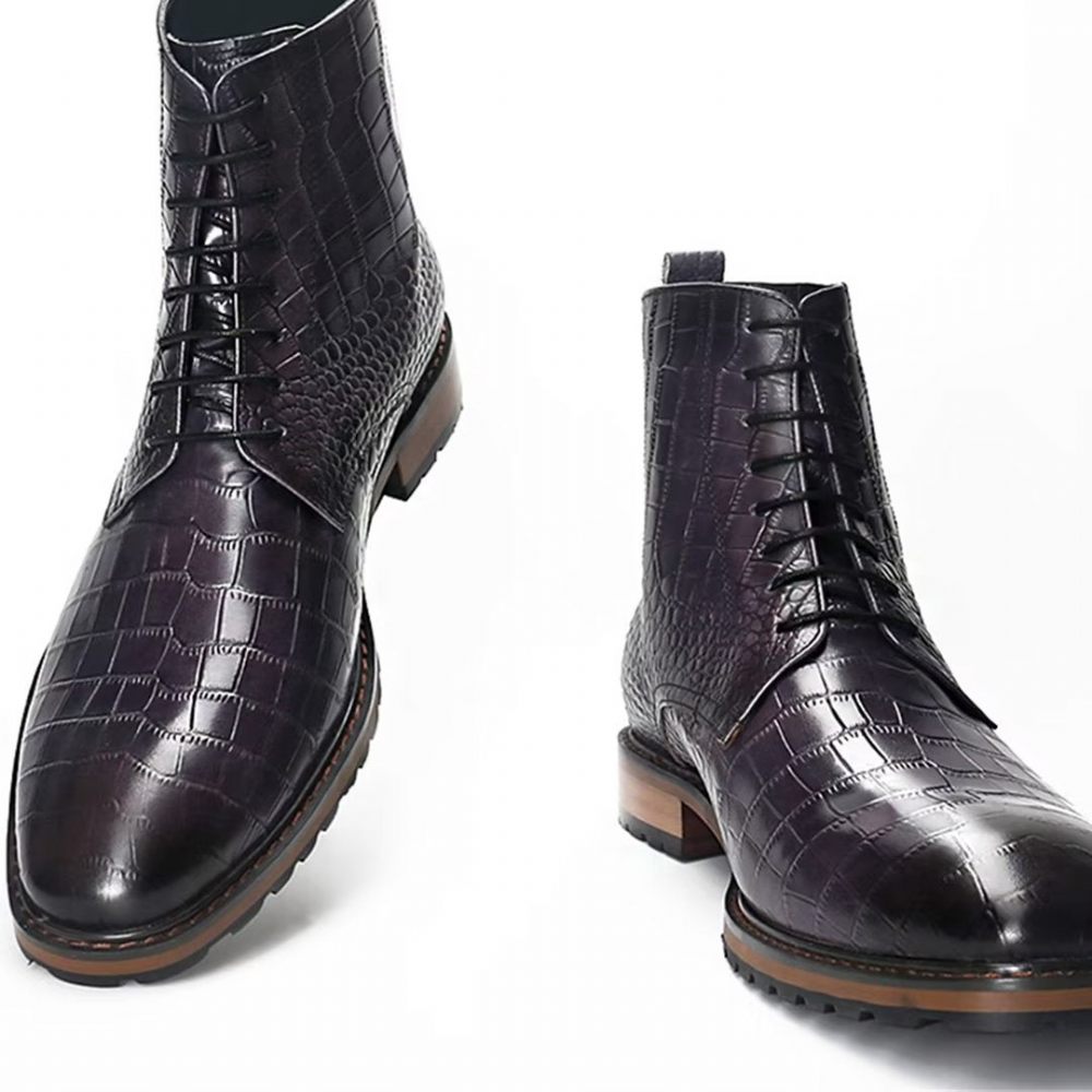 Bottes Pour Hommes Bottines À Enfiler Cuir Véritable Opulent - Marron Foncé