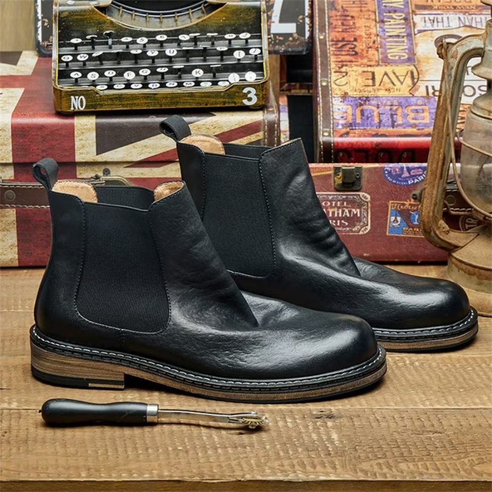 Bottes Pour Hommes Bottines À Enfiler Équines Élégantes - Noir