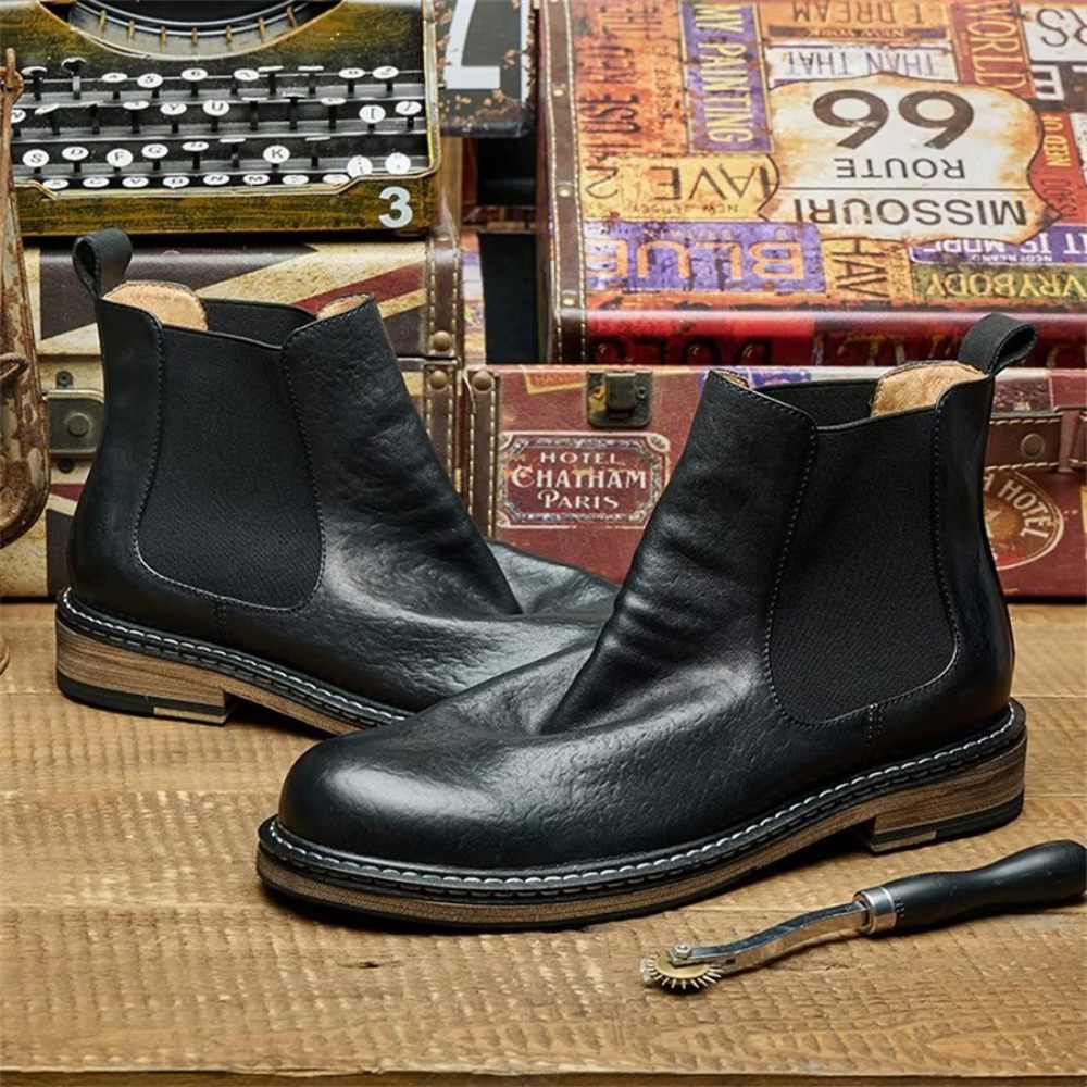 Bottes Pour Hommes Bottines À Enfiler Équines Élégantes - Noir