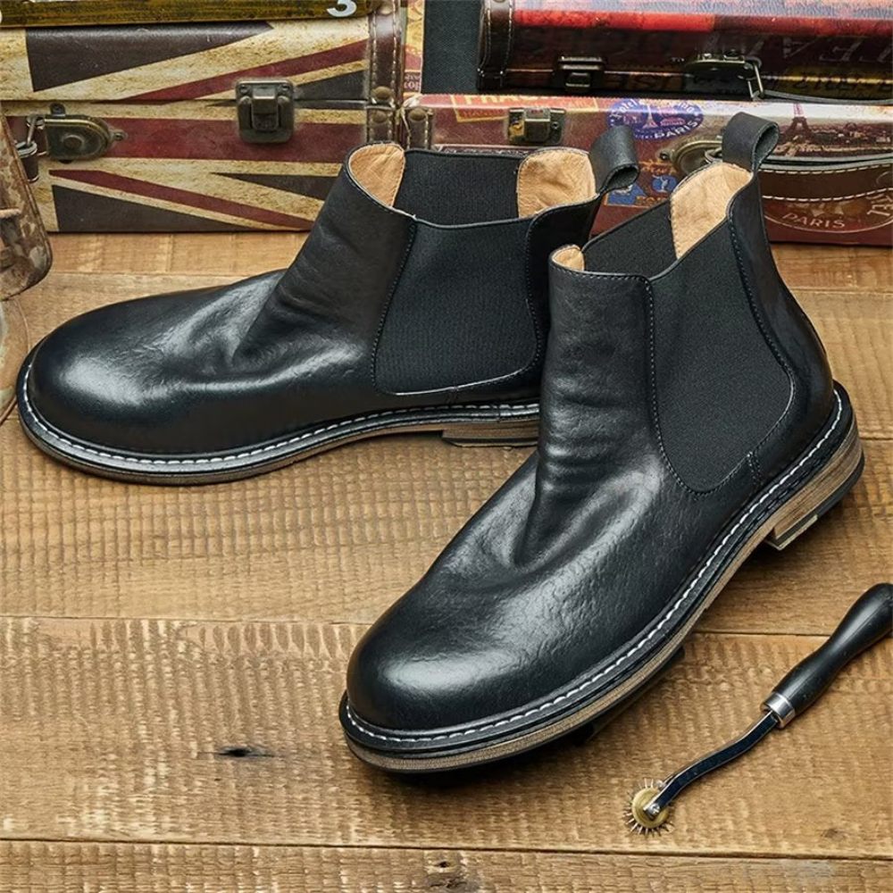 Bottes Pour Hommes Bottines À Enfiler Équines Élégantes - Noir