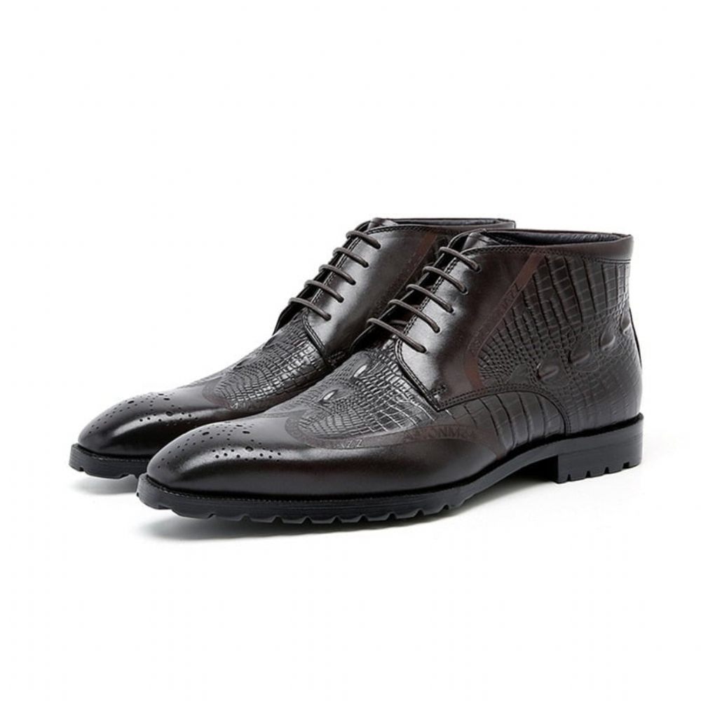 Bottes Pour Hommes Bottines Exotiques À Lacets Cuir Véritable - Noir