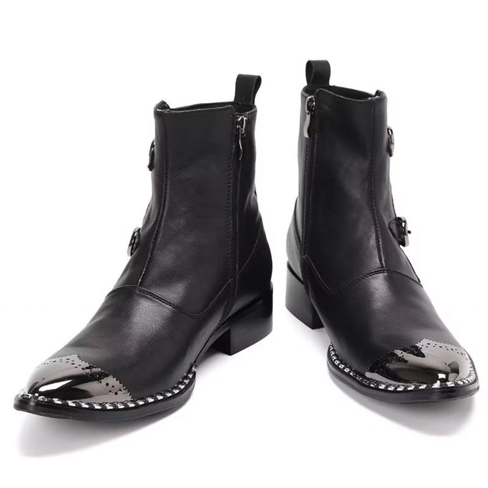 Bottes Pour Hommes Bottines À Fermeture Éclair Chaussures Élégantes Essentiel - Noir