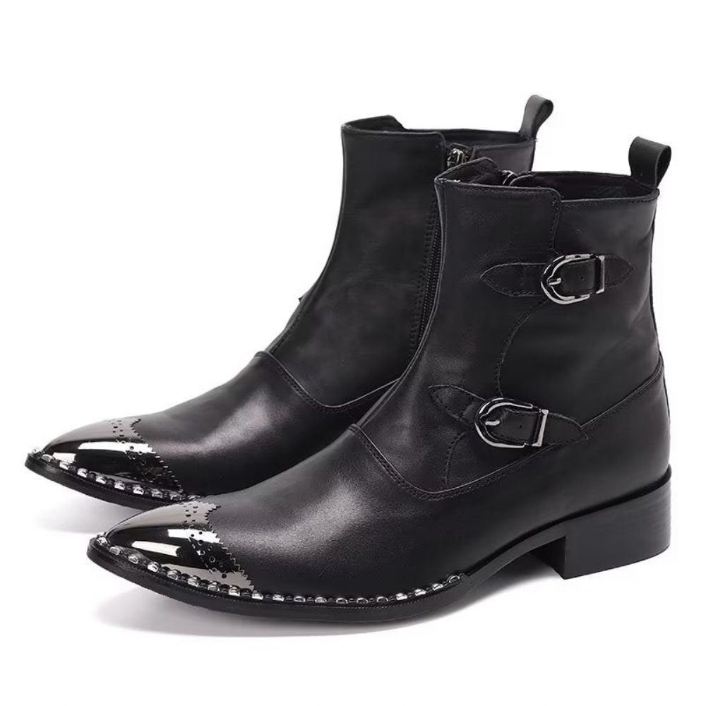 Bottes Pour Hommes Bottines À Fermeture Éclair Chaussures Élégantes Essentiel - Noir