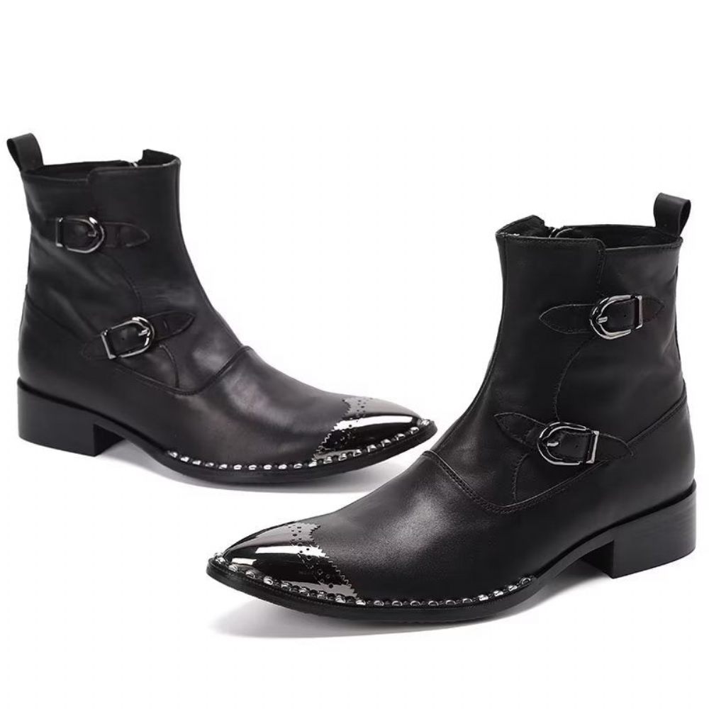 Bottes Pour Hommes Bottines À Fermeture Éclair Chaussures Élégantes Essentiel - Noir