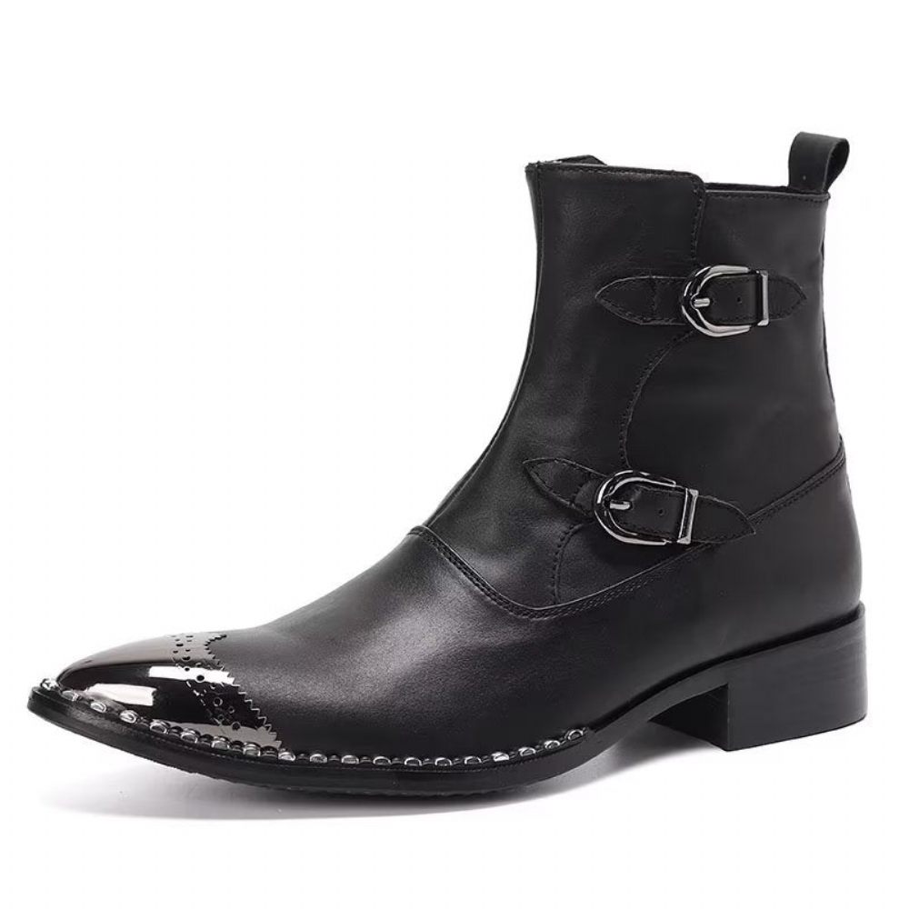 Bottes Pour Hommes Bottines À Fermeture Éclair Chaussures Élégantes Essentiel - Noir