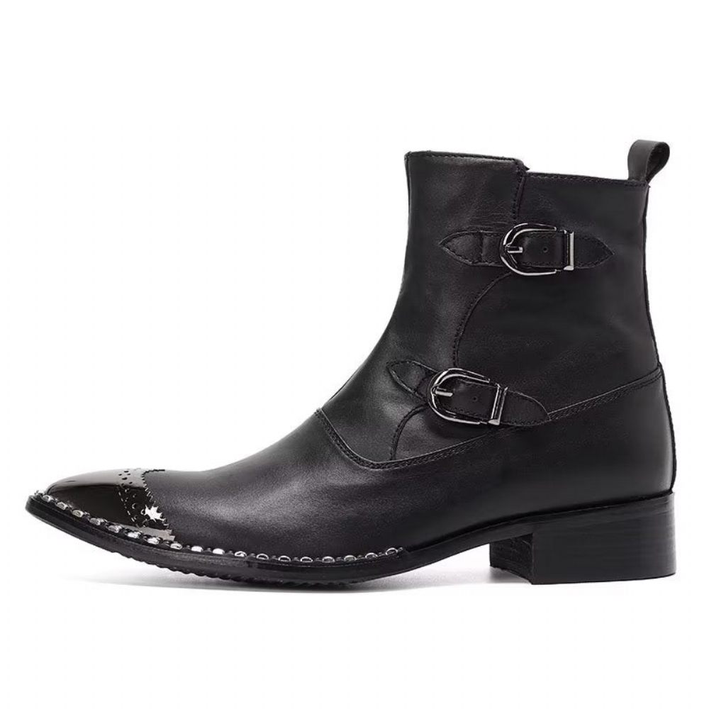 Bottes Pour Hommes Bottines À Fermeture Éclair Chaussures Élégantes Essentiel - Noir