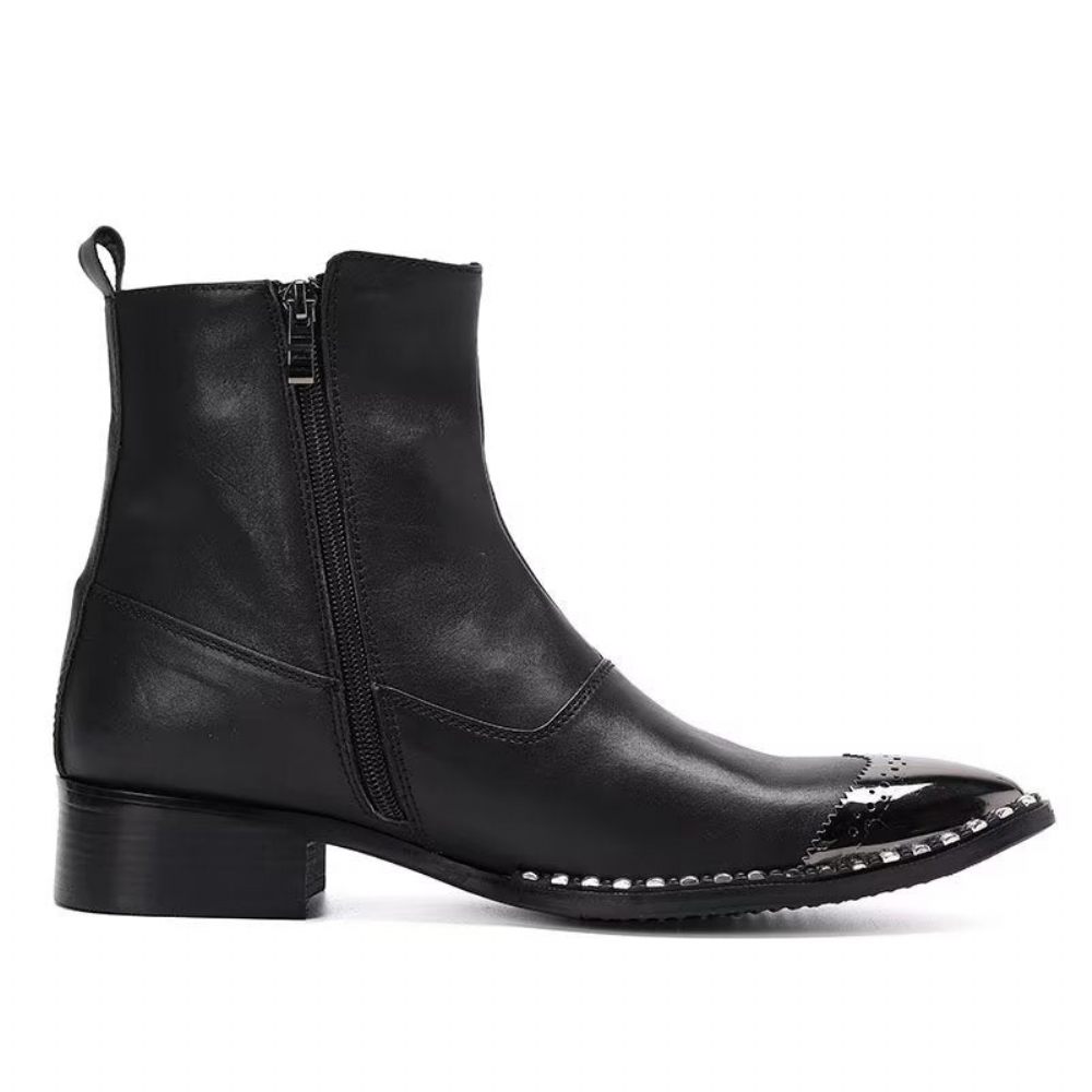 Bottes Pour Hommes Bottines À Fermeture Éclair Chaussures Élégantes Essentiel - Noir