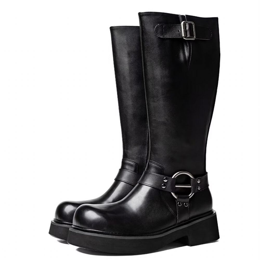 Bottes Pour Hommes Bottines À Fermeture Éclair Cuir - Noir