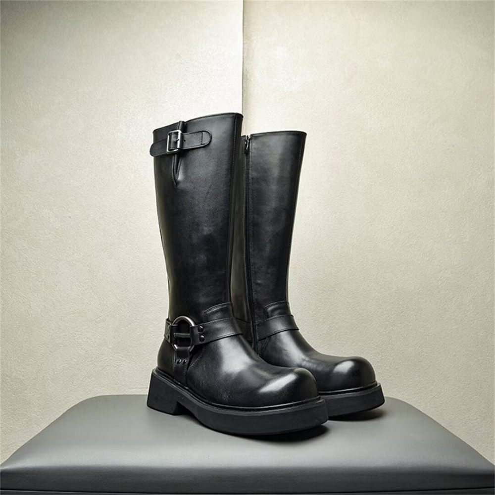 Bottes Pour Hommes Bottines À Fermeture Éclair Cuir - Noir