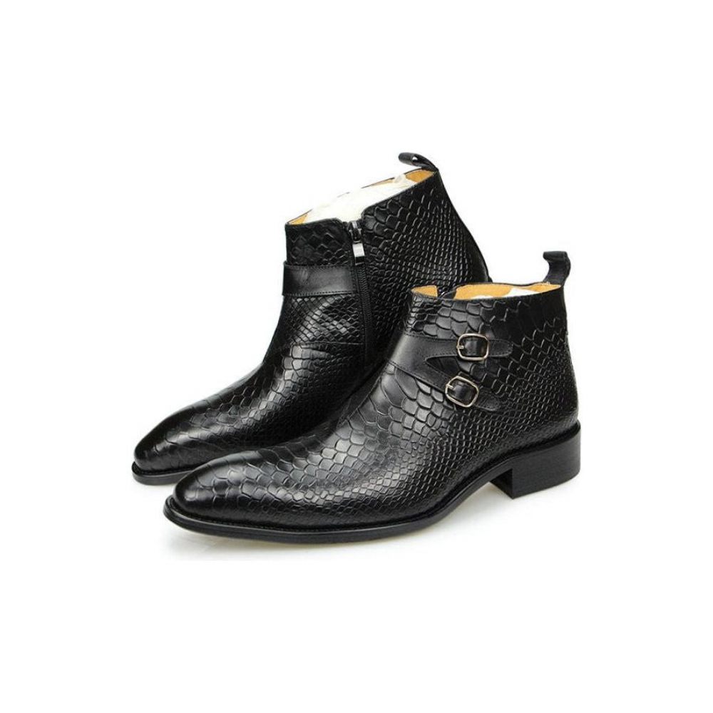 Bottes Pour Hommes Bottines À Fermeture Éclair Cuir Exotique Motif Peau Serpent