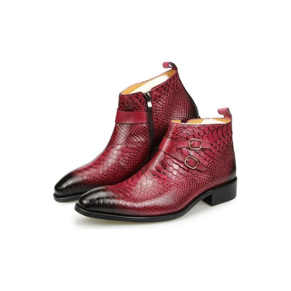 Bottes Pour Hommes Bottines À Fermeture Éclair Cuir Exotique Motif Peau Serpent - Rose