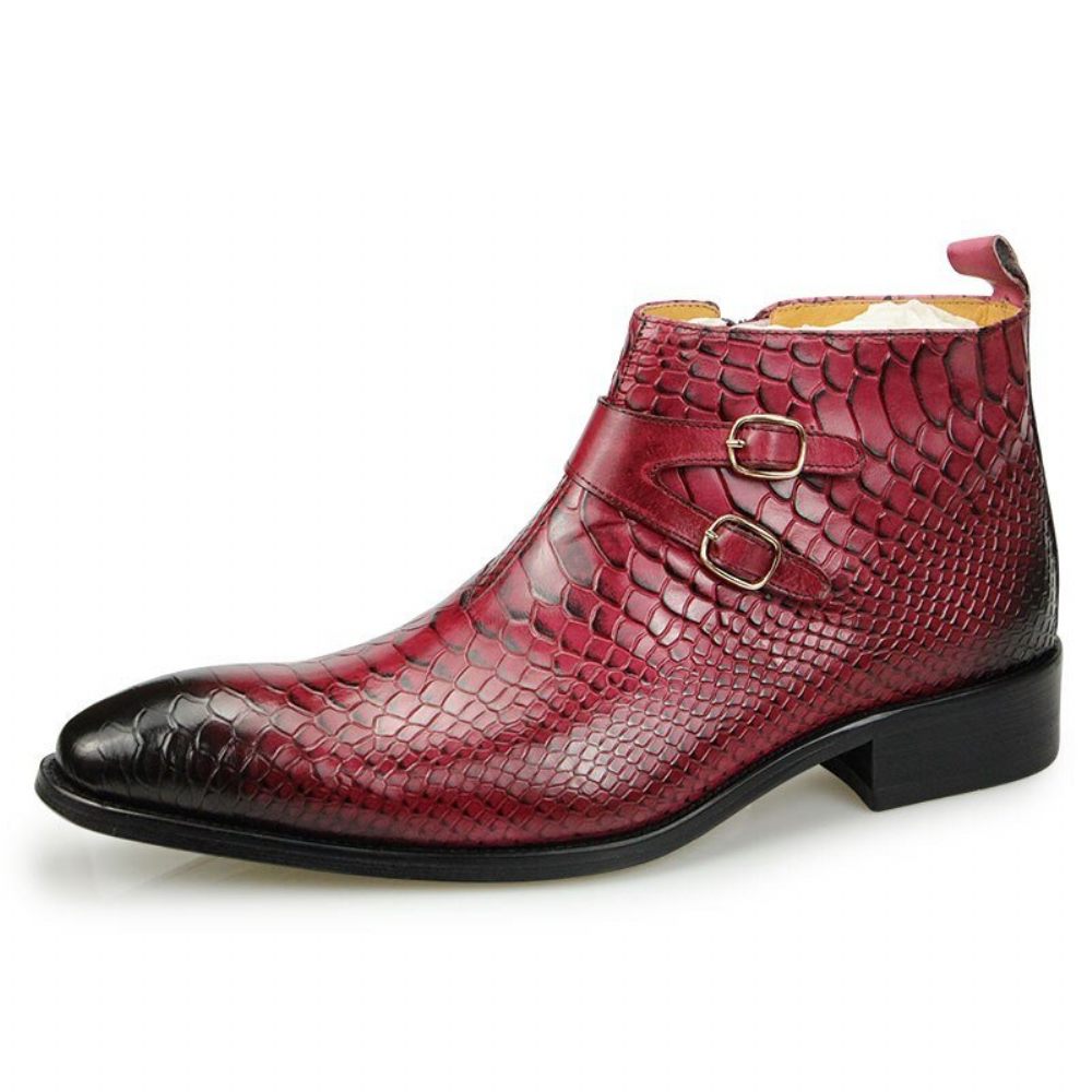 Bottes Pour Hommes Bottines À Fermeture Éclair Cuir Exotique Motif Peau Serpent - Rose