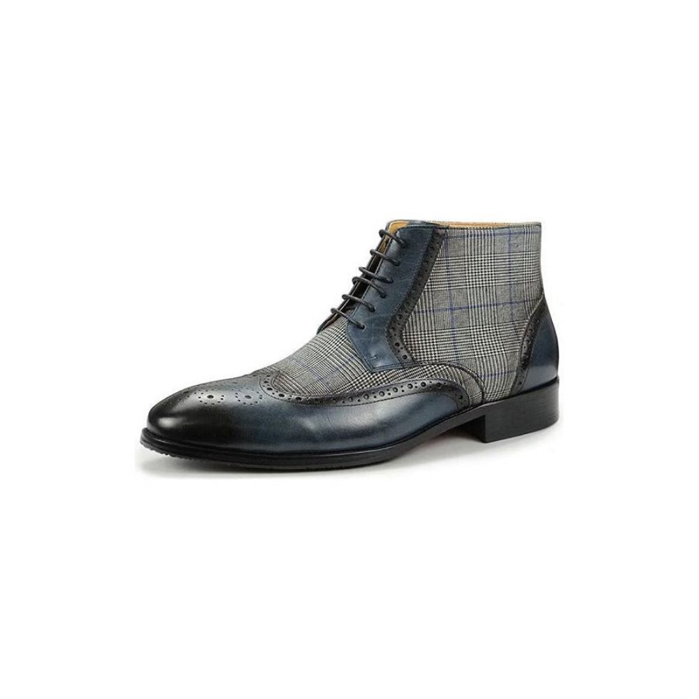 Bottes Pour Hommes Bottines À Fermeture Éclair Cuir Luxe Imprimé - Bleu