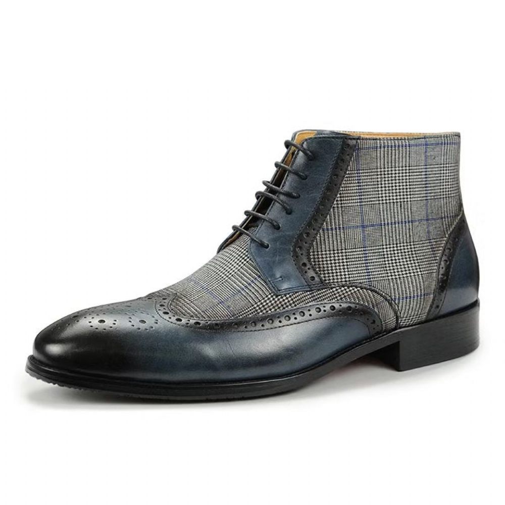 Bottes Pour Hommes Bottines À Fermeture Éclair Cuir Luxe Imprimé - Bleu