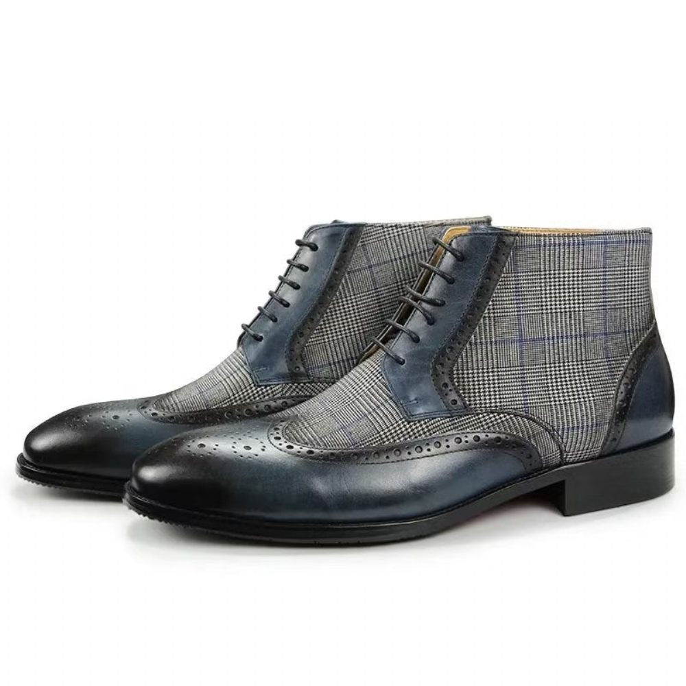 Bottes Pour Hommes Bottines À Fermeture Éclair Cuir Luxe Imprimé - Bleu