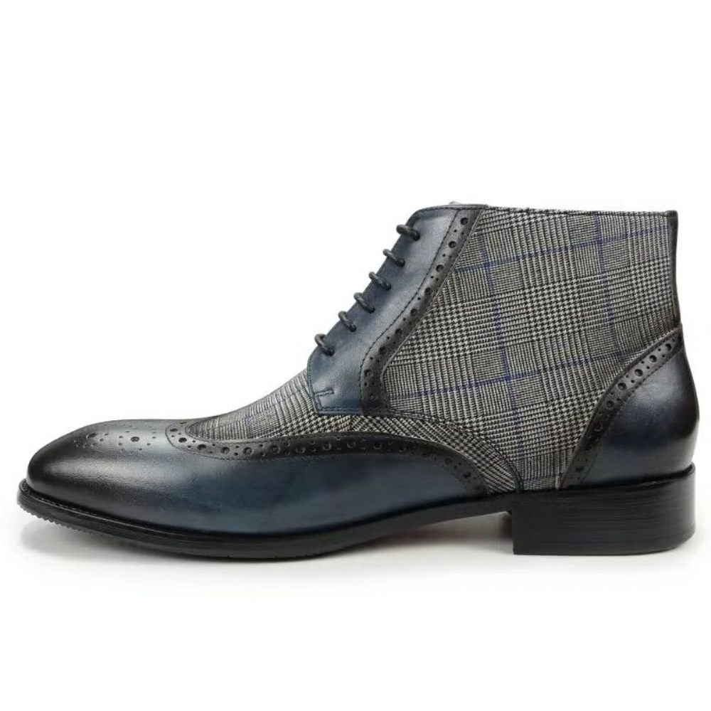 Bottes Pour Hommes Bottines À Fermeture Éclair Cuir Luxe Imprimé - Bleu