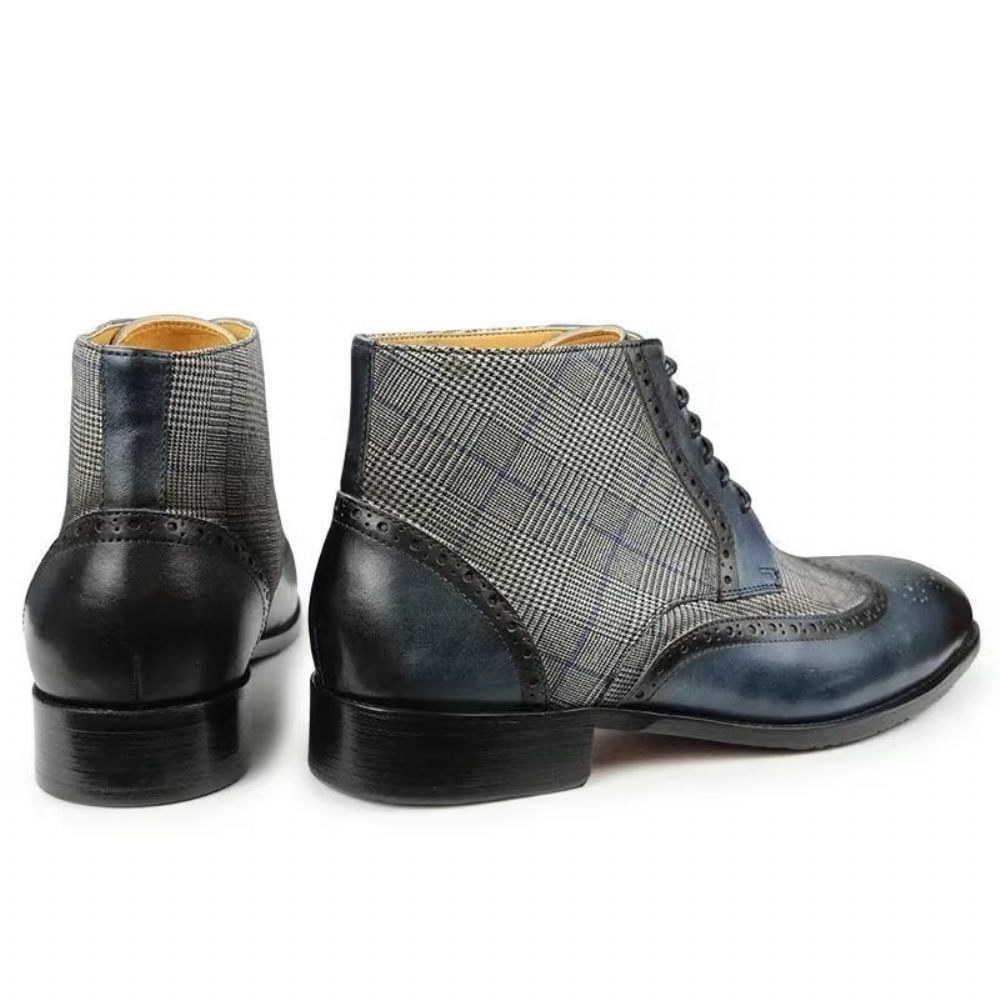 Bottes Pour Hommes Bottines À Fermeture Éclair Cuir Luxe Imprimé - Bleu