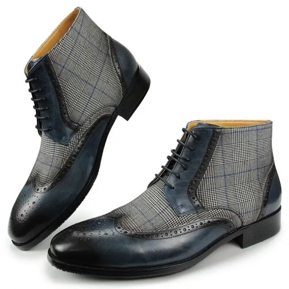 Bottes Pour Hommes Bottines À Fermeture Éclair Cuir Luxe Imprimé - Bleu